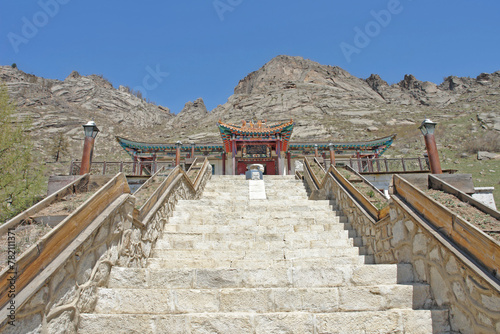 View of the Ariyabal Meditation temple in Gorkhi Terelj National Park  photo