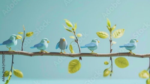 Whimsical Blue Birds Perche...