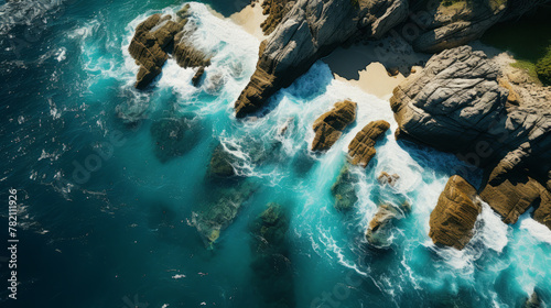 High angle view of rocks and clear water