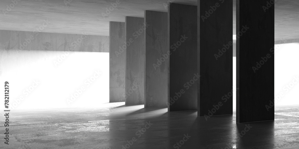 Fototapeta premium Concrete room with abstract interior. Open space. Industrial background template