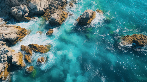High angle view of rocks and clear water