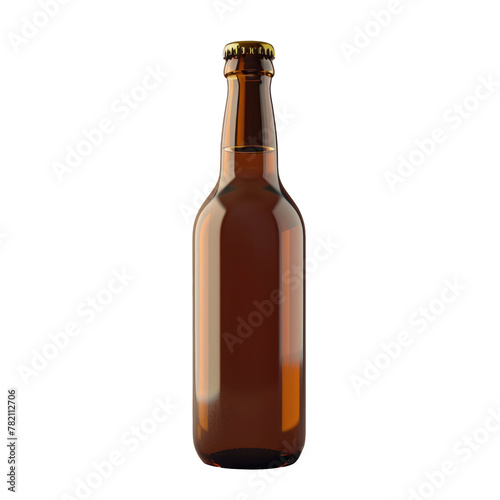 A close up of a brown beer bottle with a Transparent Background
