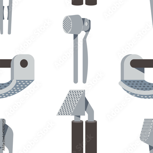 Garlic presses vector cartoon seamless pattern.