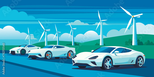 modern city concept. sports car recharged with clean energy