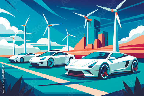 modern city concept. sports car recharged with clean energy