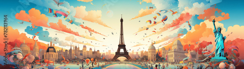 Dreamlike Cityscape with Aerial Celebration and Prominent Eiffel Tower © heroimage.io