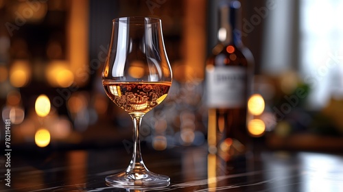 Wine glass and bottle displayed on table, part of barware collection