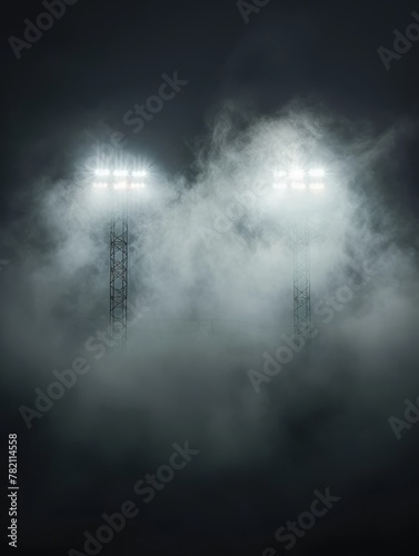 Mysterious lights loom over a fog-engulfed field, casting a ghostly radiance that evokes intrigue and wonder.