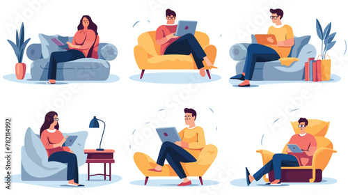 Set of remote working from home or any place vector