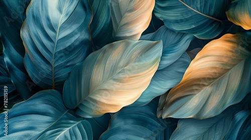 Abstract botanical tranquility: Calathea Orbifolia tree in muted tones, perfect for relaxation.