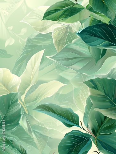 Ethereal foliage backdrop: Muted tones abstract background with Calathea Orbifolia tree.