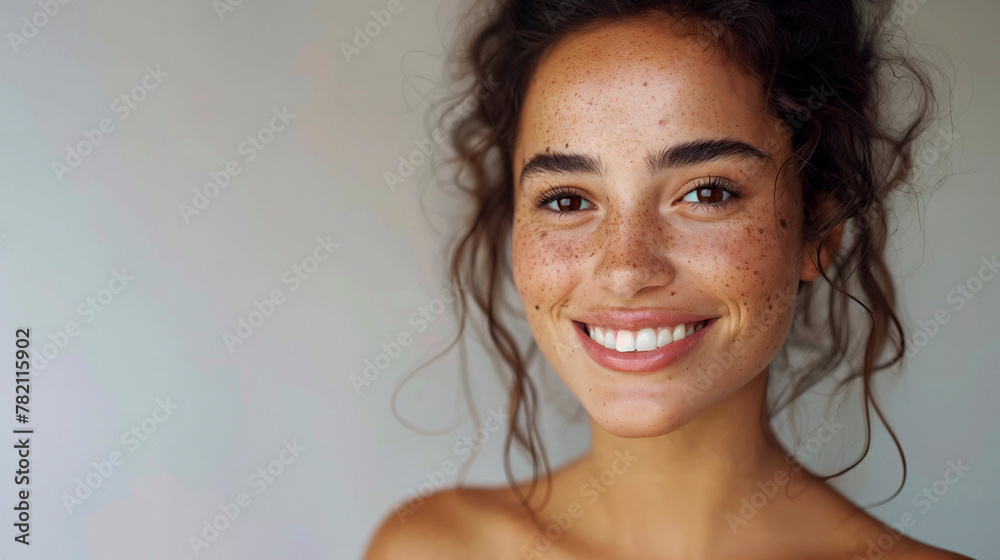 Joyful woman with freckles, natural beauty, genuine smile. Joyful woman with freckles, natural beauty, genuine smile.