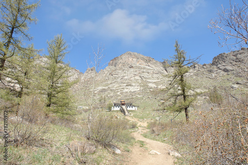 View of the Ariyabal Meditation temple in Gorkhi Terelj National Park  photo