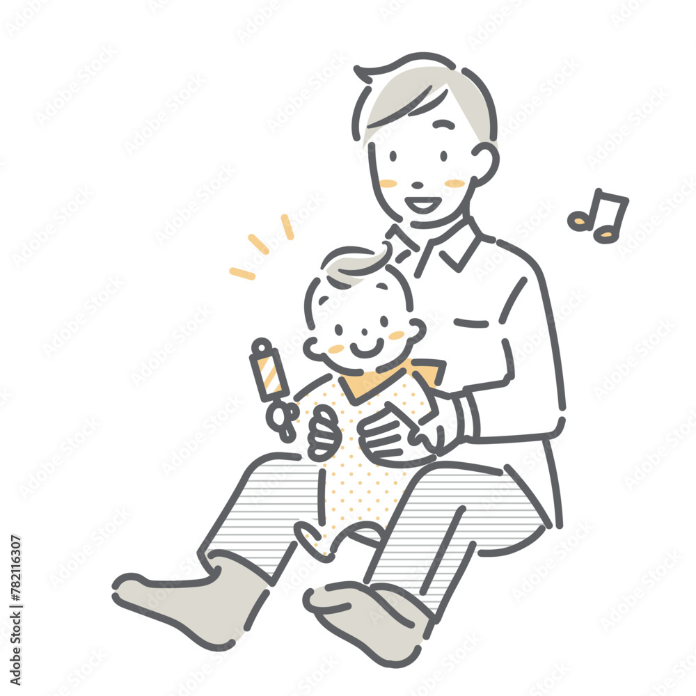 赤ちゃんリトミック　お父さんと赤ちゃん　シンプルでお洒落な線画イラスト