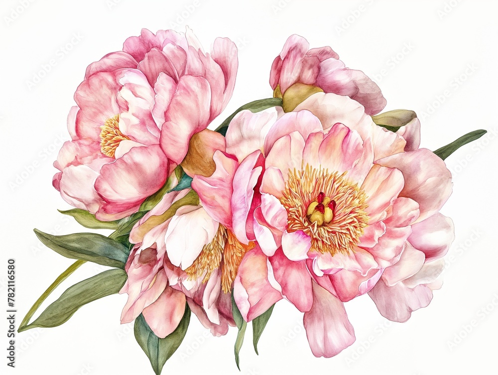 Watercolor illustration of a peony. Botanical flower on an isolated white background