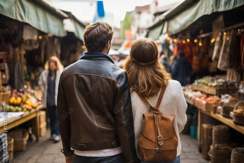 AI generated picture of happy loving couple vacation travel time together