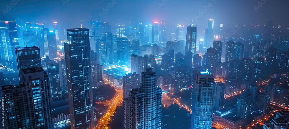 Night view of high-rise buildings in modern city