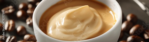 A dollop of condensed milk, its sweet flavor and rich golden hue enhancing a cup of coffee, turning it into a morning delight hyper realistic