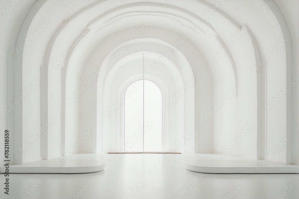 Empty Room with White Walls and Arches