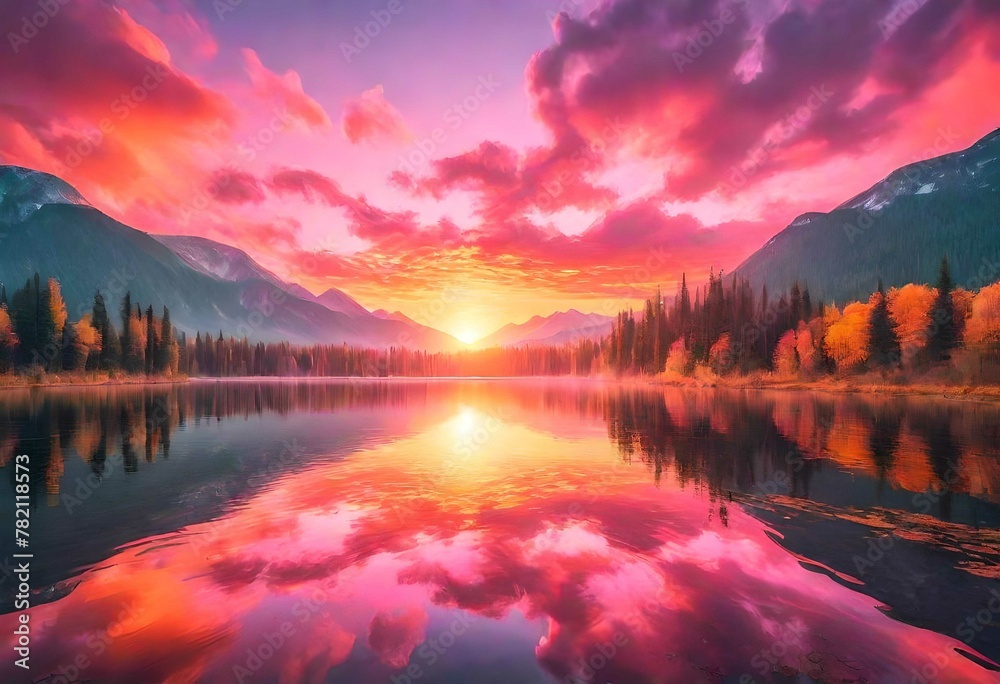 Fototapeta premium sunset over the lake