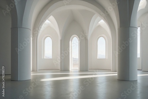 Empty Room with White Walls and Arches