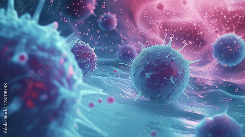 Cancer Cell Microenvironment with T Cells, Nanoparticles, Fibroblasts and Blood Vessels photo