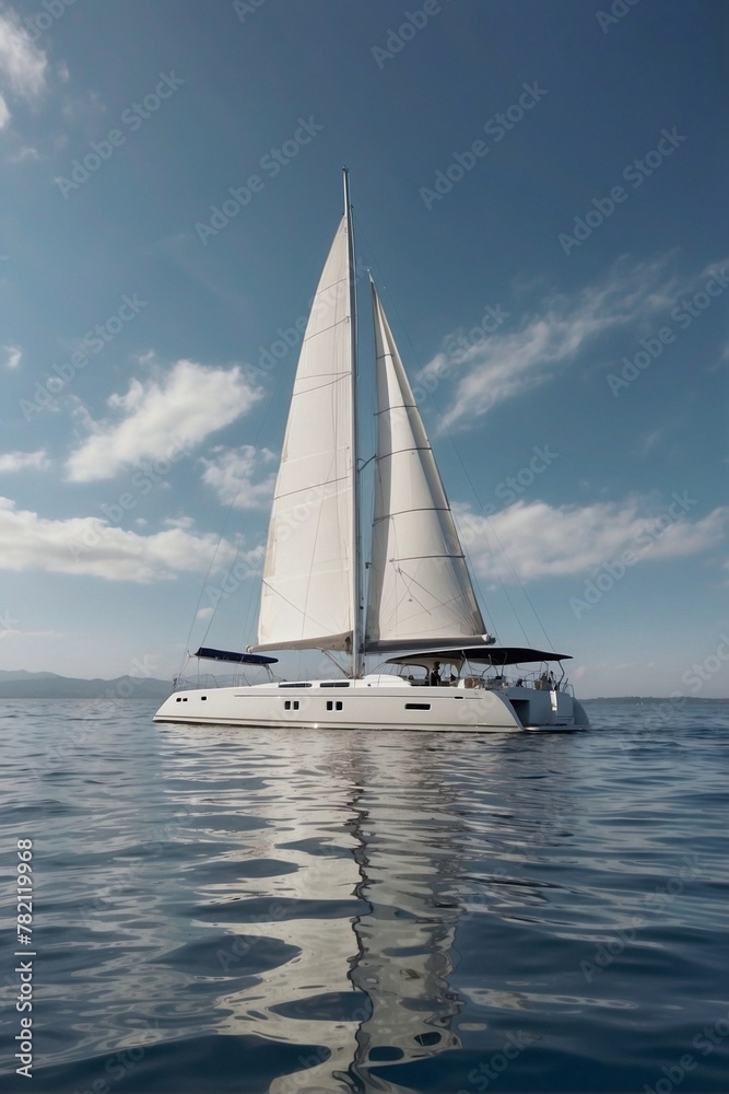 Large white yacht cruising on the water surface, enjoying life