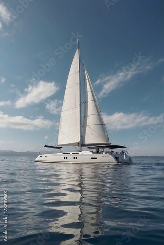 Large white yacht cruising on the water surface, enjoying life