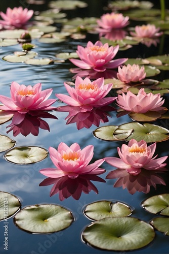 Group of pink flowers floating on the water surface