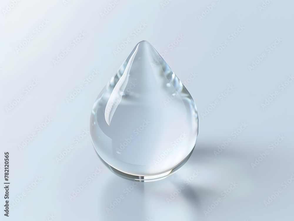 Realistic transparent water drop isolated on sky blue background Realistic transparent water drop isolated on sky blue background