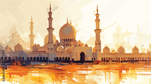 Sheikh Zayed Grand Mosque Watercolor splash with sk photo