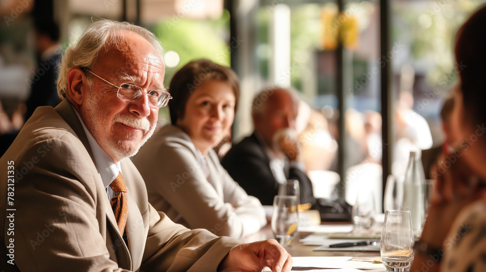 Senior Businessman Smiling at a Meeting. Senior Businessman Smiling at a Meeting.