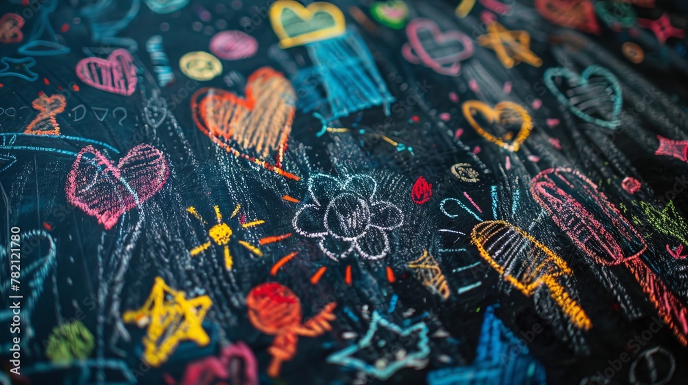 Fototapeta premium Close-Up of Colorful Chalkboard Drawings
