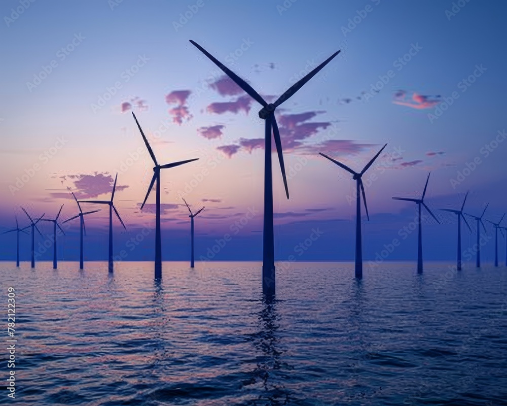 Capture the promise of a cleaner future with a stunning image of wind turbines silhouetted against the morning sun.