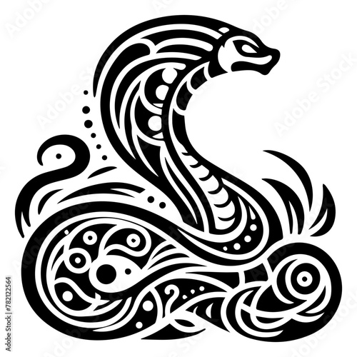 Abstract black and white snake drawing, tattoo pattern photo