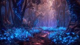 Enchanted forest scene with plants