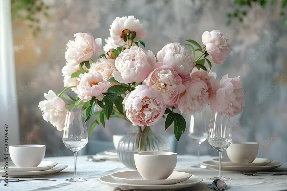 Chic Minimalist Wedding Table with Lush Peonies. Concept Minimalist Decor, Chic Setting, Lush Floral Arrangements, Elegant Tablescape, Wedding Inspiration Chic Minimalist Wedding Table with Lush Peonies. Concept Minimalist Decor, Chic Setting, Lush Floral Arrangements, Elegant Tablescape, Wedding Inspiration