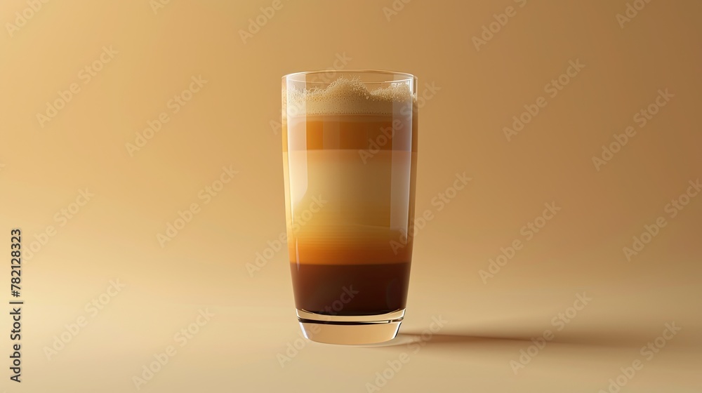 A 3D model of a glass filled with layers of different flavored milks A 3D model of a glass filled with layers of different flavored milks