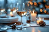 Sophisticated Dinner Ambiance with Wine & Candlelight. Concept Romantic Dinner Setting, Candlelit Dinner, Wine Pairing, Fine Dining Experience, Elegant Table Decor