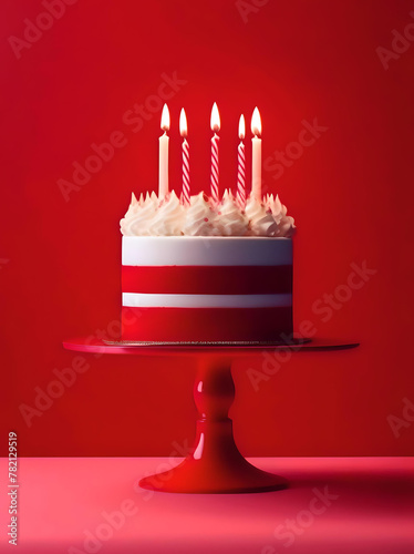 Birthday cake studio shot in red theme