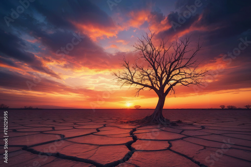 Sunset Tree in Desert Landscape