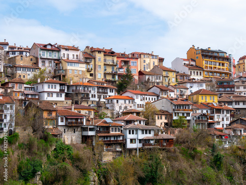 Colourful houses in Veliko Tarnovo, Bulgaria on a bright morning - Landscape shot photo