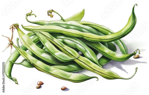 Illustration watercolor of Fresh Green Beans, on transparent background with png file. Cut out background.