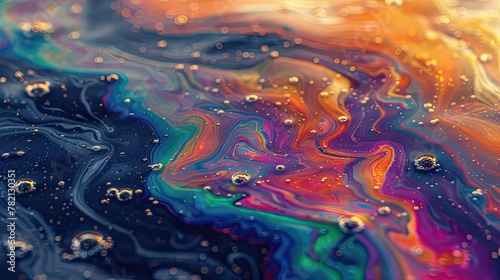 Iridescent oil slick on vibrant and dynamic textures background