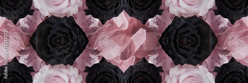black rose and pink gemstone kaleidoscope background. 