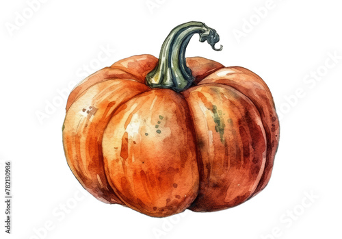 Illustration watercolor of orange pumpkin, on transparent background with png file. Cut out background.
