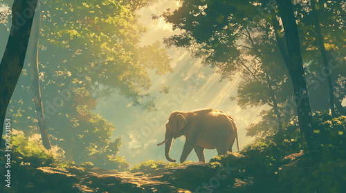 Elefante visto de lado na floresta - Ilustração  photo