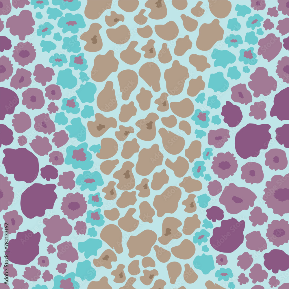 Lupin petals in coral colours and coral formation on light blue background vector artwork seamless pattern