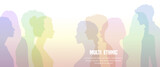 Silhouette of profile group of men and women of different culture. Diversity of multi-ethnic and multi-racial peoples.