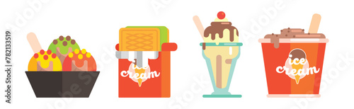 Sweet Ice Cream Frozen Dessert Flat Icon Vector Set